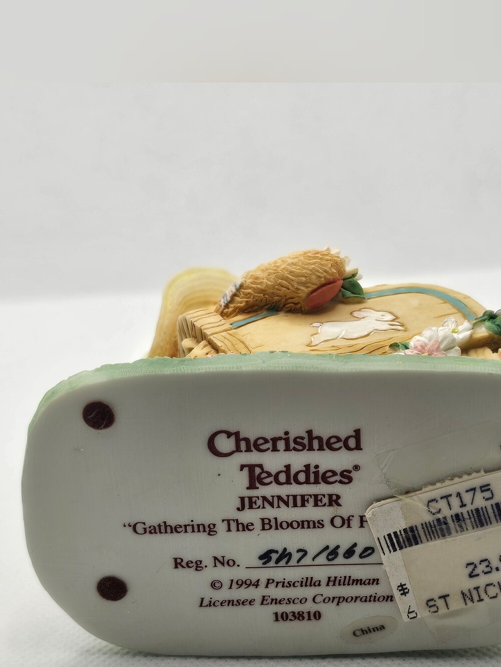 New Cherished Teddies JENNIFER flower Summer Figurine Wheelbarrow spring hat - Picture 6 of 6